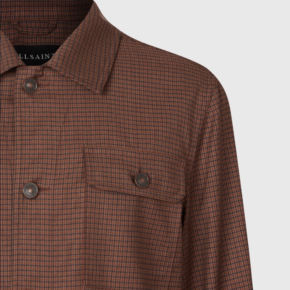 AllSaints Arlo Wool Blend Mini Check Jacket, Tan - Picture 5 of 8